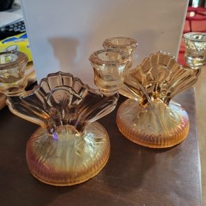 Depression Carnival glass candle holders